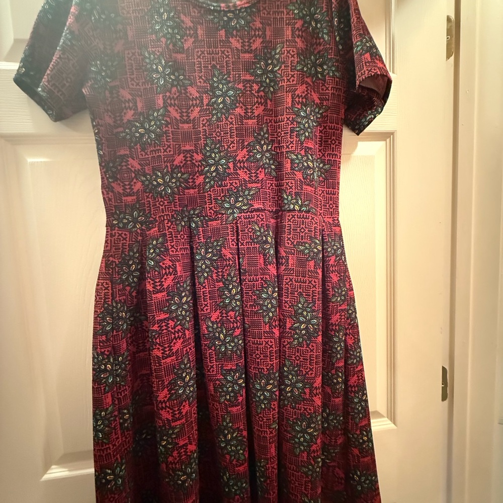LuLaRoe Red and Green Midi Dress